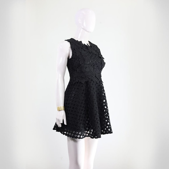 Gorgeous Black Lace Fit & Flare Dress Floral Detail Elegant Style - Picture 2 of 5